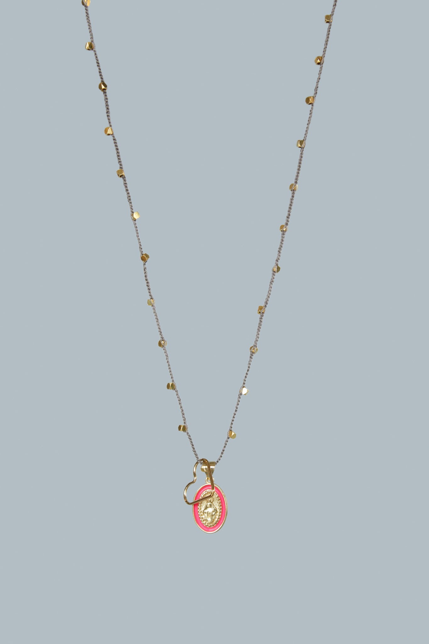 Gold Vermeil Square Beads with Two Charms Necklace