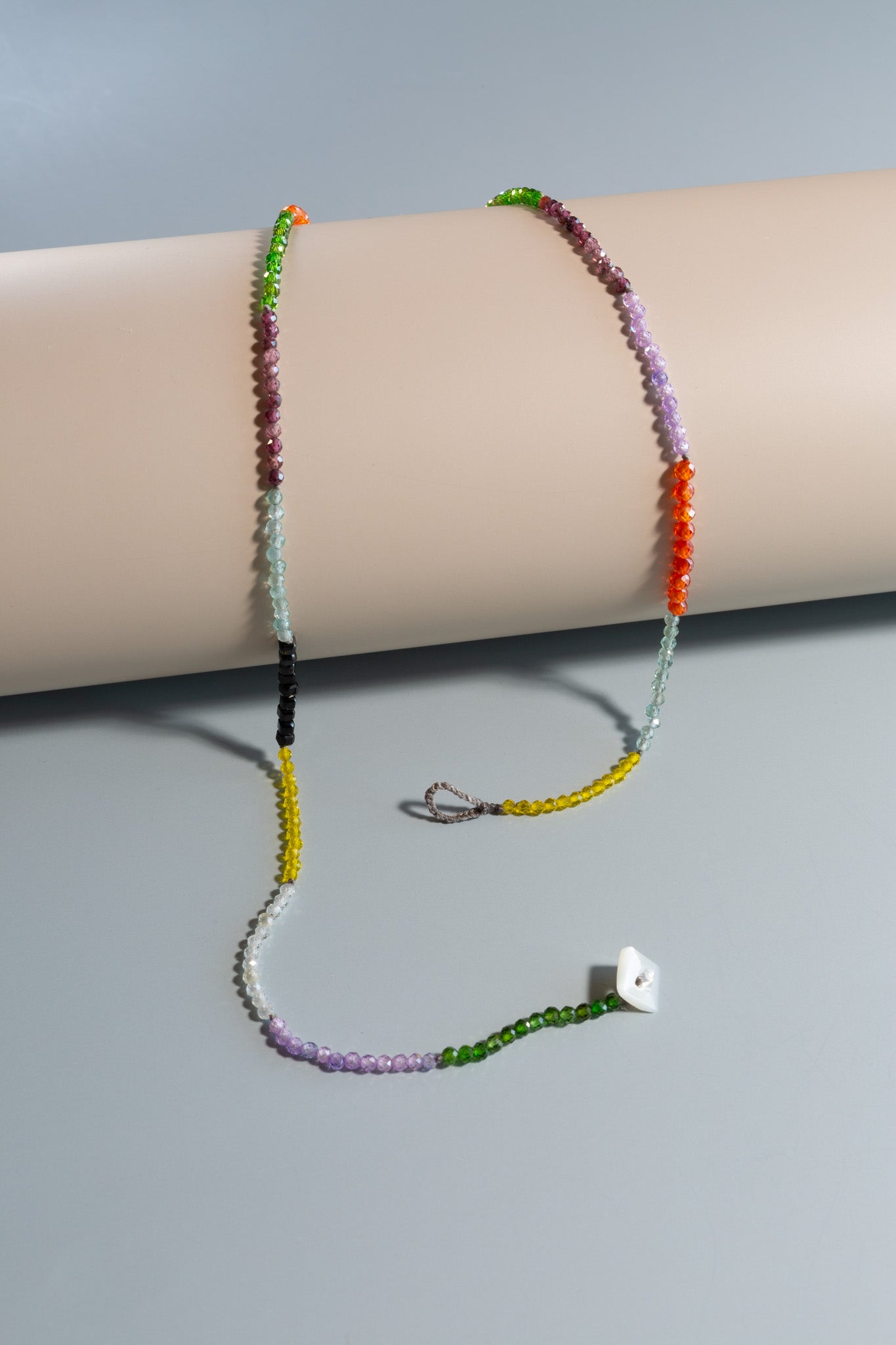 Cubic Zirconia and Mixed Gems Beaded Necklace with 14K Gold Seed Beads