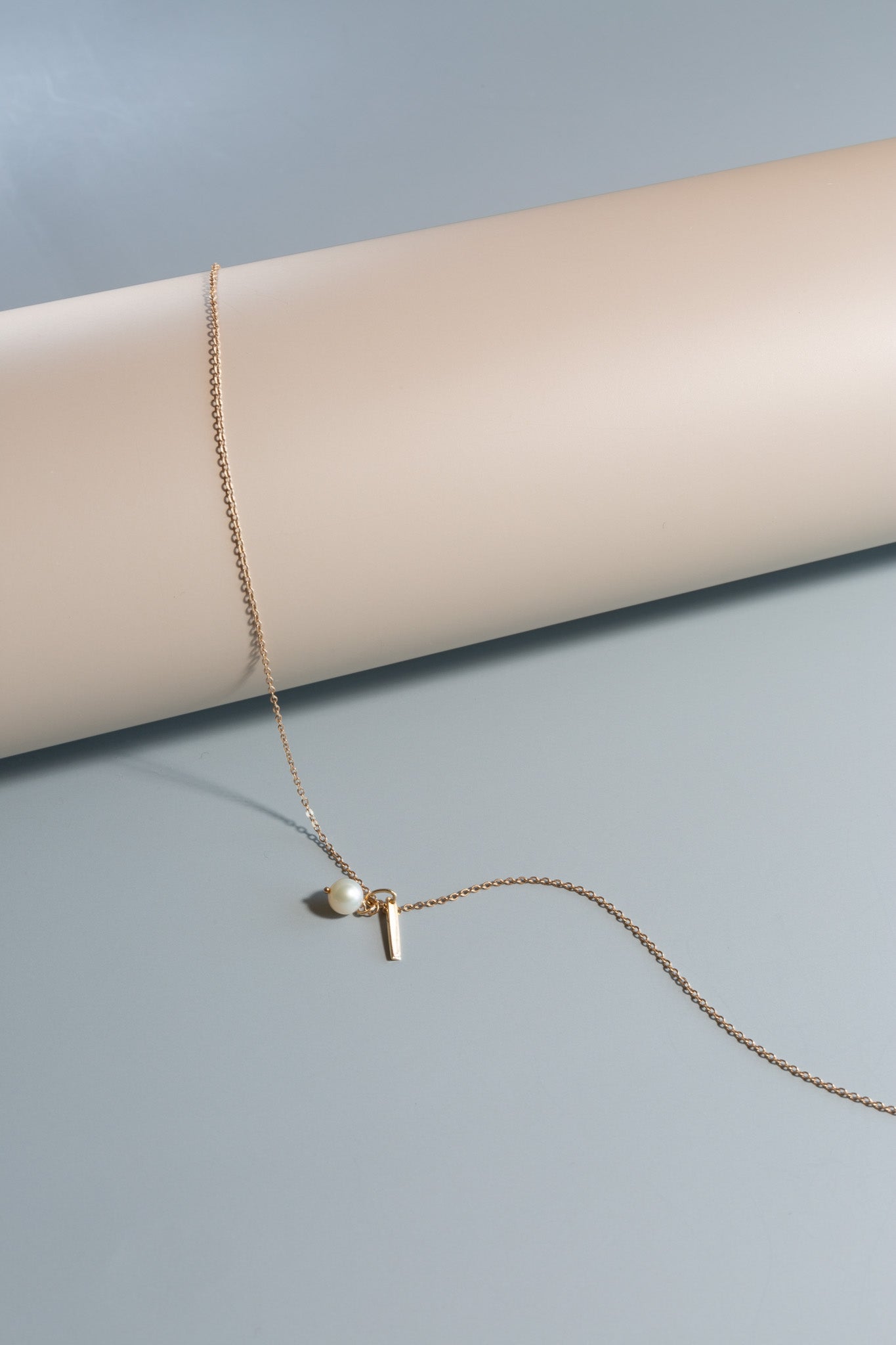 Pearl Gold Bar Charm Necklace