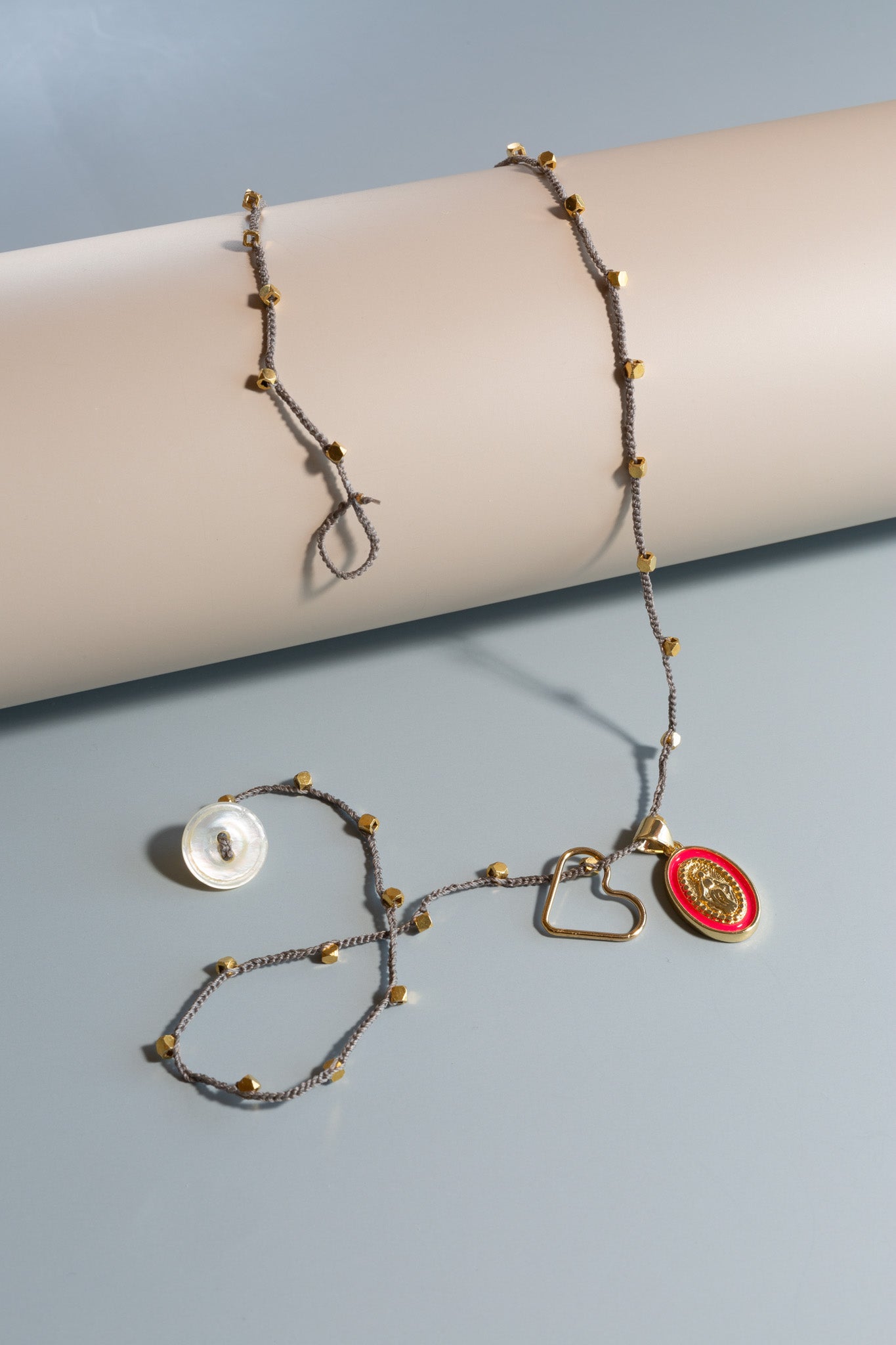 Gold Vermeil Square Beads with Two Charms Necklace