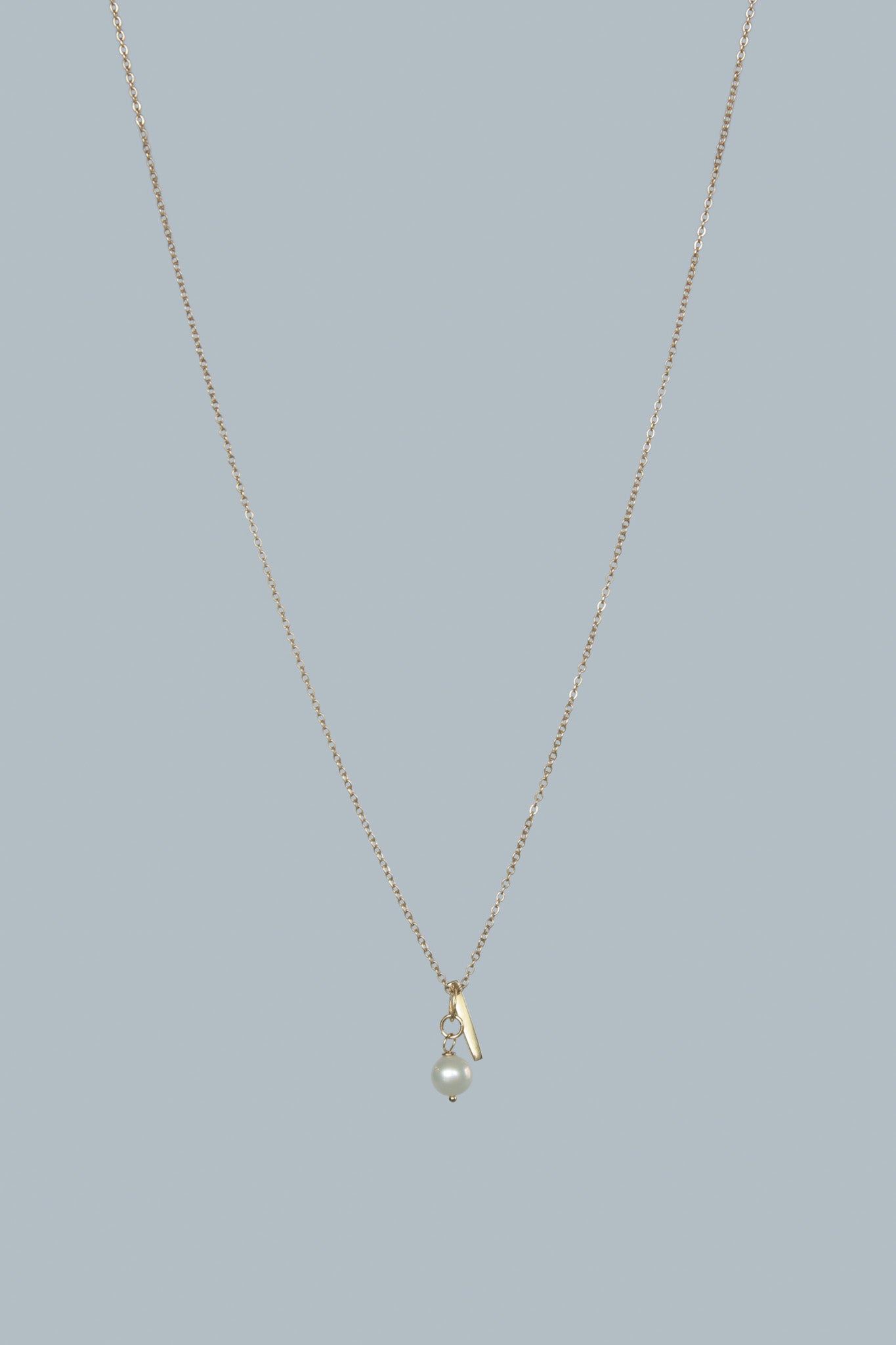 Pearl Gold Bar Charm Necklace