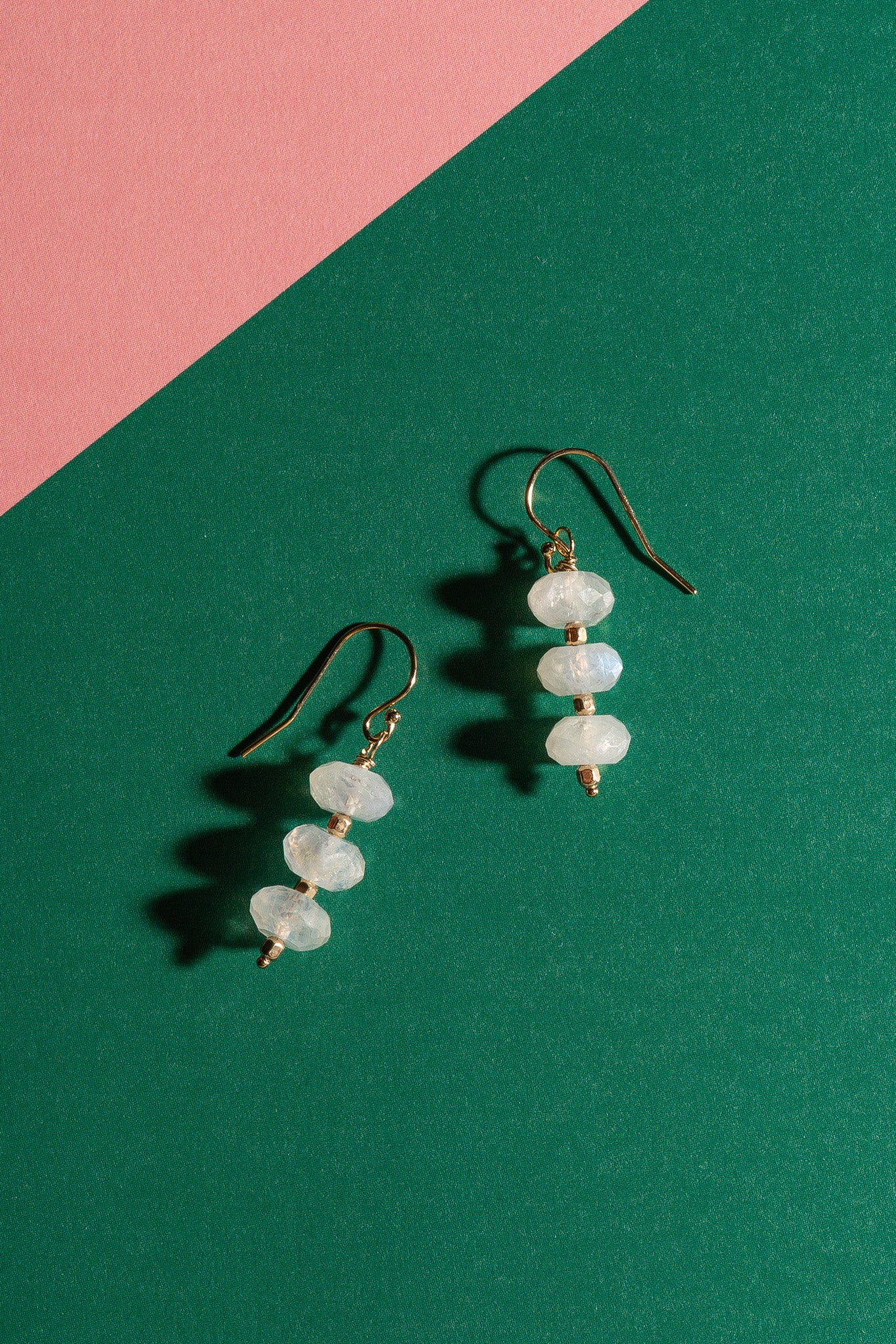 Three Moonstone Gems Drop Earrings