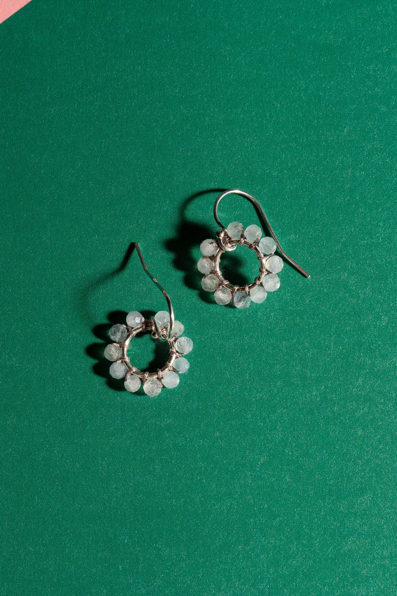 Aquamarine Beaded Circles Sterling Silver Earrings Small