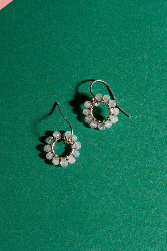 Aquamarine Beaded Circles Sterling Silver Earrings Small