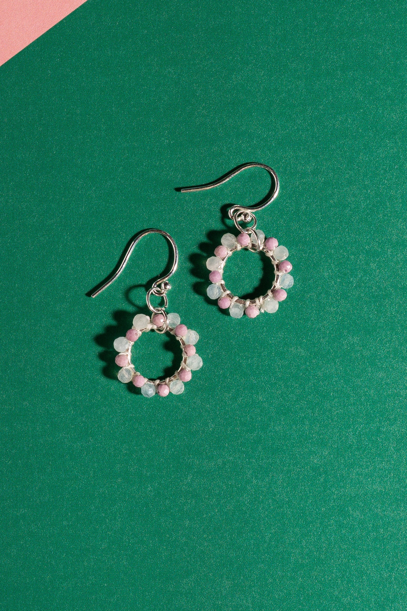 Aquamarine and Pink Rhodochrosite Circle Earrings