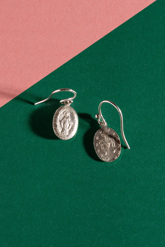 Blessed Mother Virgin Mary Sterling Silver Earrings