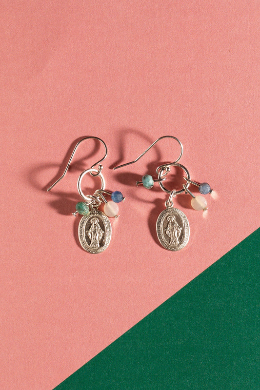 Blessed Mother Sterling Silver With Gems Earrings Small