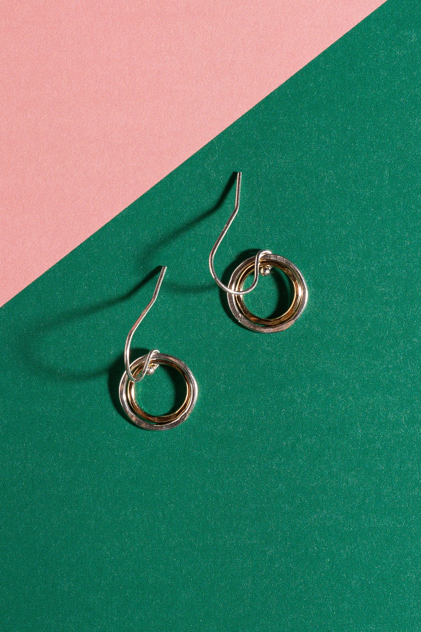 Circles of Silver and Gold Dangle Earrings