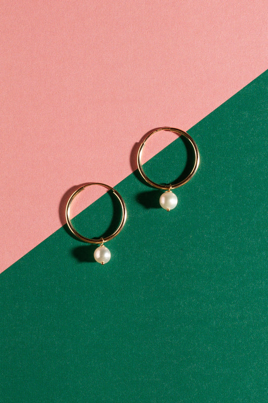 Single Pearl Drop Hoops